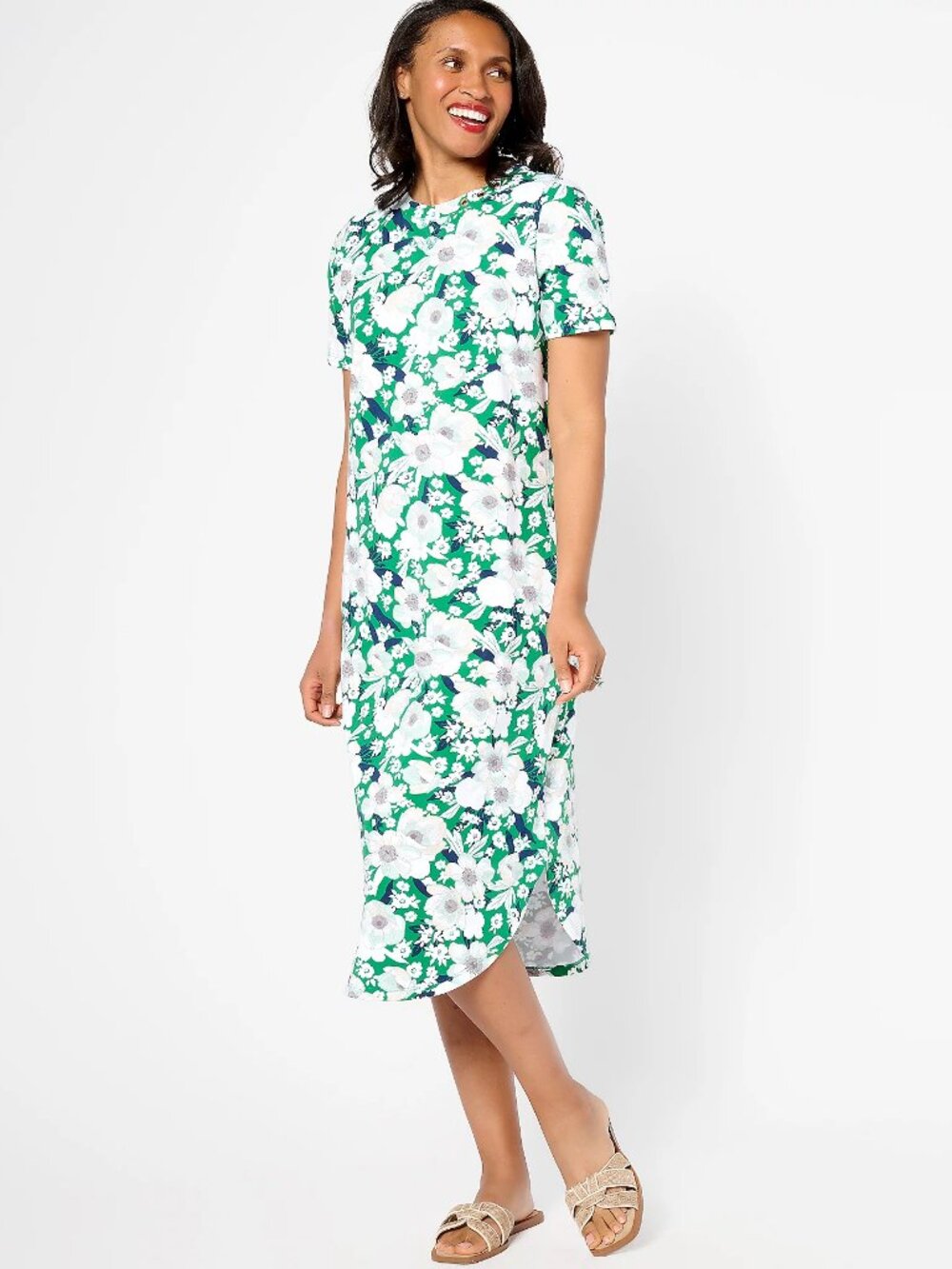 Sport Savvy Regular French Terry Printed Midi T-Shirt Dress, Sz S a635949